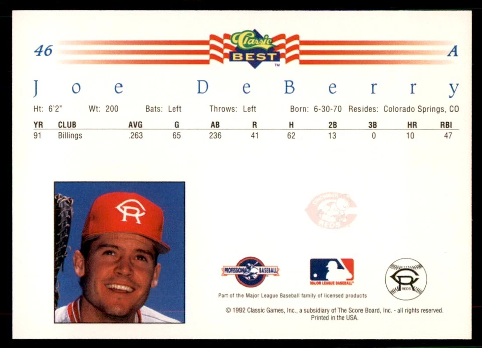 1992 Classic Best Joe DeBerry Baseball Cards #46 - Image 2 of 2
