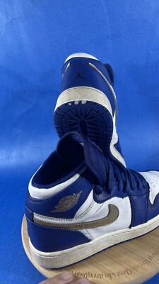 Nike Air Jordan 1 High Retro Gold Metallic Deep Royal Blue GS