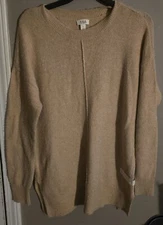 ANA Womens Size S Camel Round Neck Long Sleeve Side-slit  Sweater NWT