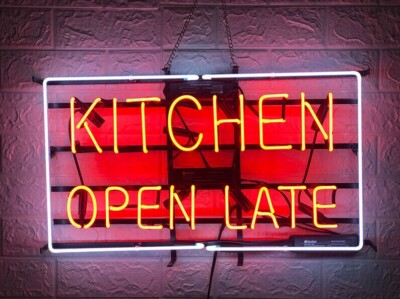 Kitchen Open Late 20''x16'' Neon Light Lamp Sign Real Glass Wall Decor Display