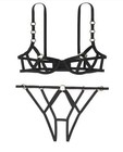 Victoria’s Secret Harness Bra Set Balconet Cheekini Sz M Black Strappy Rings