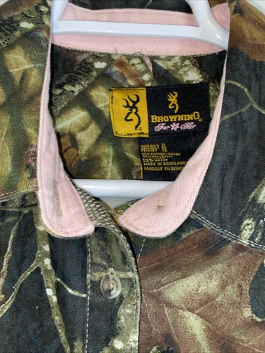 Browning for Her Womens XL Shirt Mossy Oak Breakup Camo Hunting Long Sleeves - Picture 2 of 11