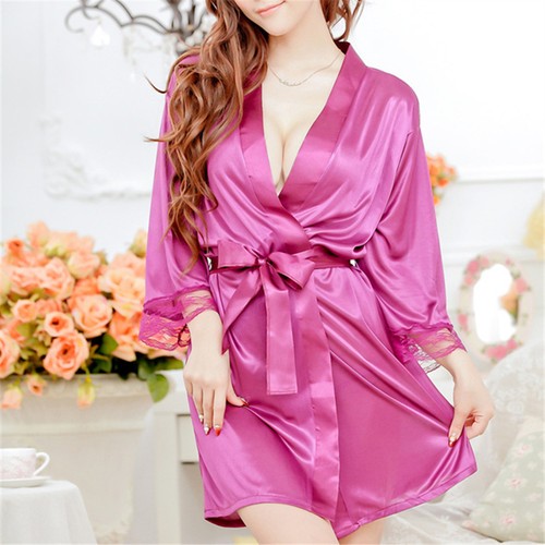 Women Sexy Silk Satin Sleepwear Lace Gown Bath Robe Fashion Nightwear Dre SW WL - Bild 9 von 17