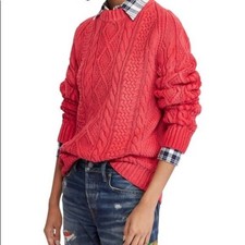 Polo RL chunky cable knit sweater, red, size M