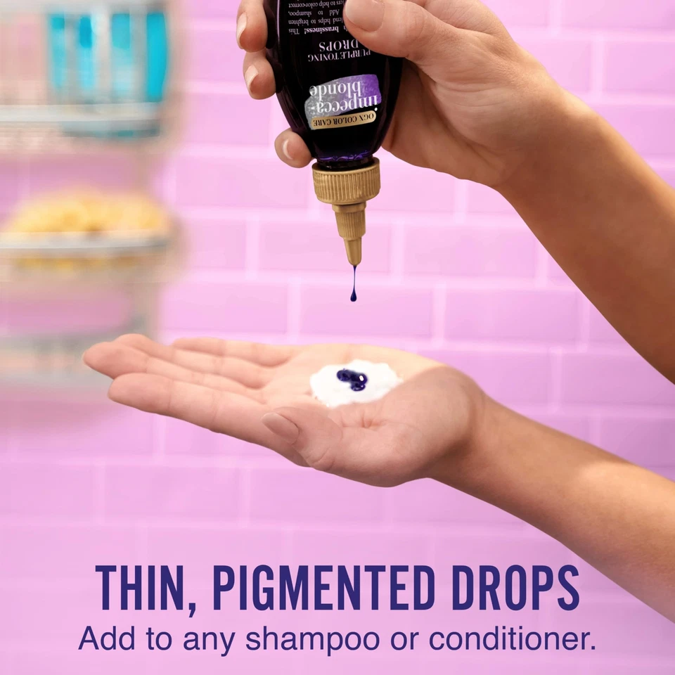 Gotas tonificantes OGX Impecca rubio púrpura para cabello rubio plateado 4 fl oz Foto 4 de 4