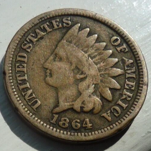 ( KEY DATE!)1864(ABT VG+++) (NICE NATURAL COLOR) INDIAN HEAD CENT- NICE COIN+++