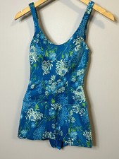 Vintage Perfection Fit by Roxanne Swimming Suit w/ Skirt Floral Sz 10/32 B Cup