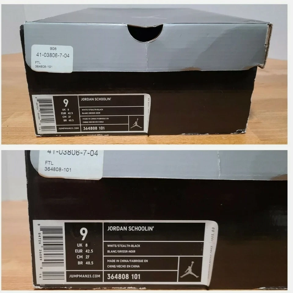 ¡Nuevo! Air Jordan Schoolin Ray Allen 2009 negro/blanco 364808-101 para hombre talla 9 con caja Foto 4 de 4