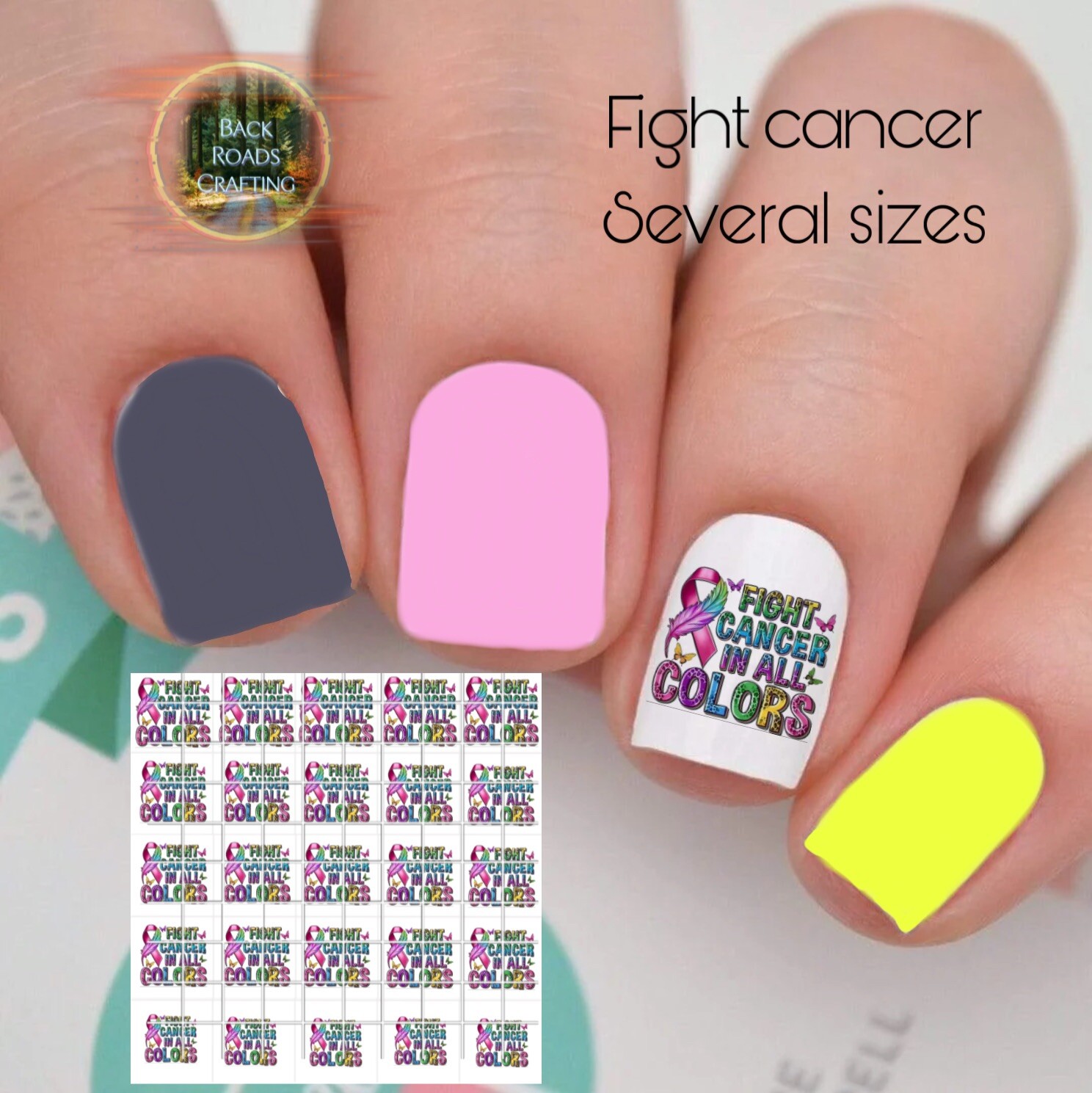 Fight Cancer Waterslide Nail Art Decals Set Of 50 Instructions & Bonus