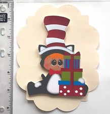 Child Cat in Hat Holiday Gifts Dimensional Card Scrapbook Embellishment 907