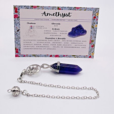 Amethyst Crystal Pendulum Healing Dowsing Reiki Chakra Gemstone + card + bag