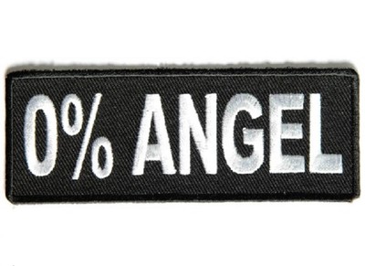 ZERO PERCENT ANGEL 4'' x 1.5'' iron on patch (4218D) Lady Biker 0%