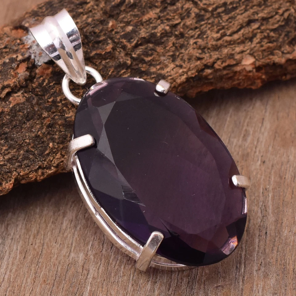 Pendente Fatto A Mano In Argento Sterling 925 Con Gemma Di Ametista Africana - Immagine 3 di 4