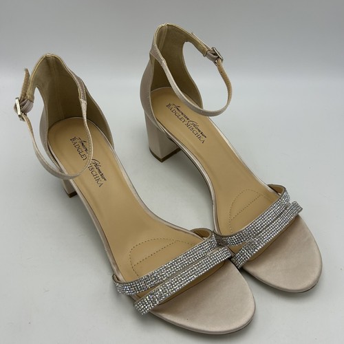 Badgley Mischka Tacones Mujer 10 Brillo Plata Bloque Boda Evento Bling Cóctel - Imagen 3 de 10