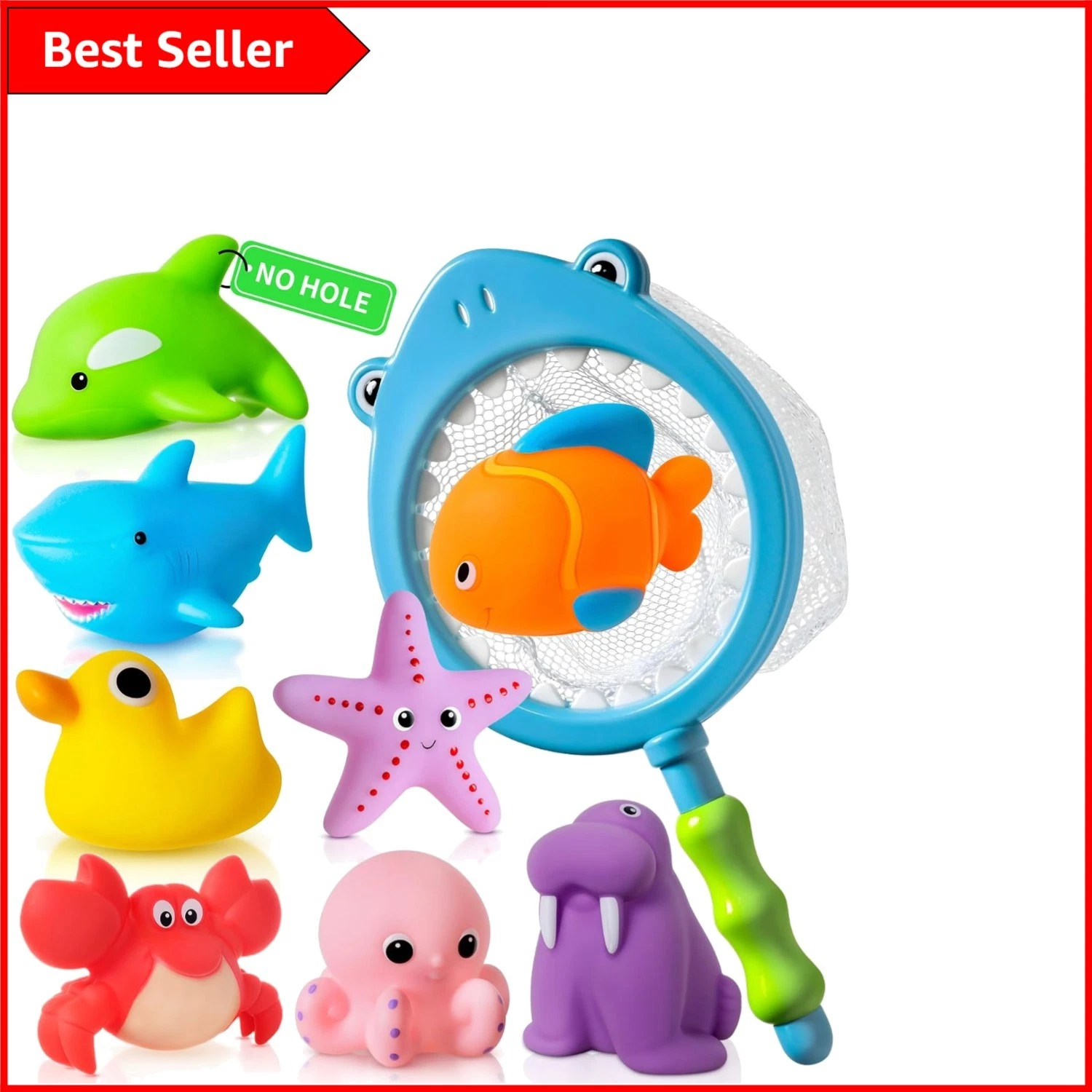 Organic Rubber & Silicone Baby Bath Toys - 9PCS Sensory Play Set for Toddlers