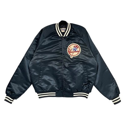 VTG 90s MLB NEW YORK YANKEE CHALK LINE SATIN BOMBER JACKET SPELL