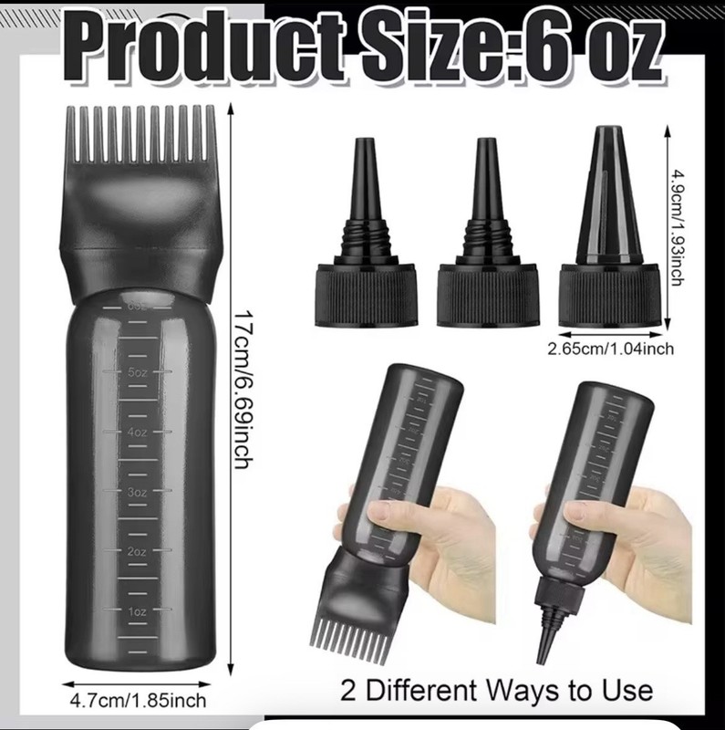 2 Pack 6oz Hair Oil Applicator Bottles Root Comb & 4 Pointed Caps Black New
