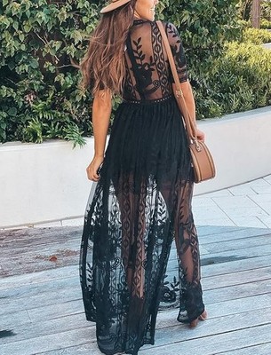 lace maxi dress with shorts Black Soft Garden Lace Maxi Dress  FARM Rio