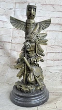 Native American Indian Chief Bust Totem Pole Bronze Statue Sculpture Original