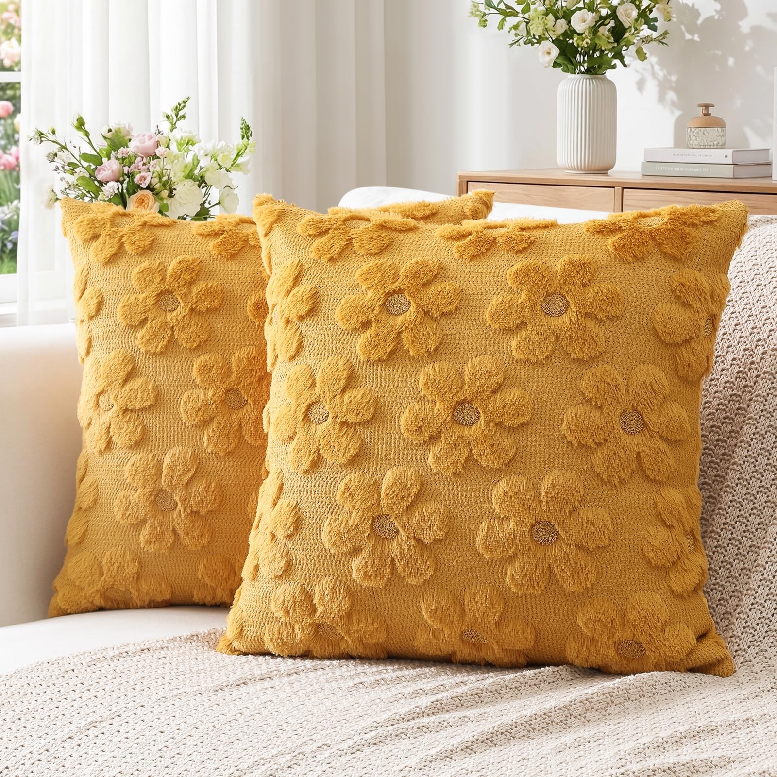 Lot de 2 housses de coussin en velours doux 45x45 cm laine courte pour salon