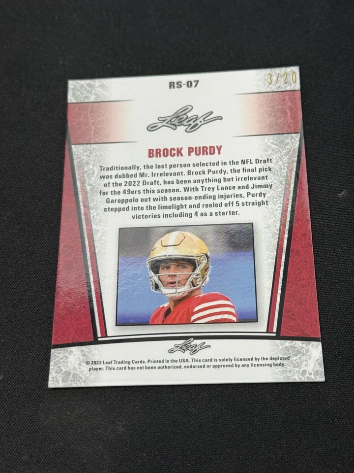 Brock Purdy 2023 LEAF Metal Rookie Blue /20 RC 49ers - Image 2 of 2