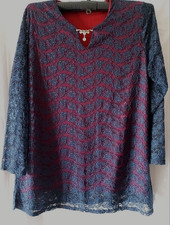 womens blouse A very beautiful dark blue guipure knit with a dark red lining