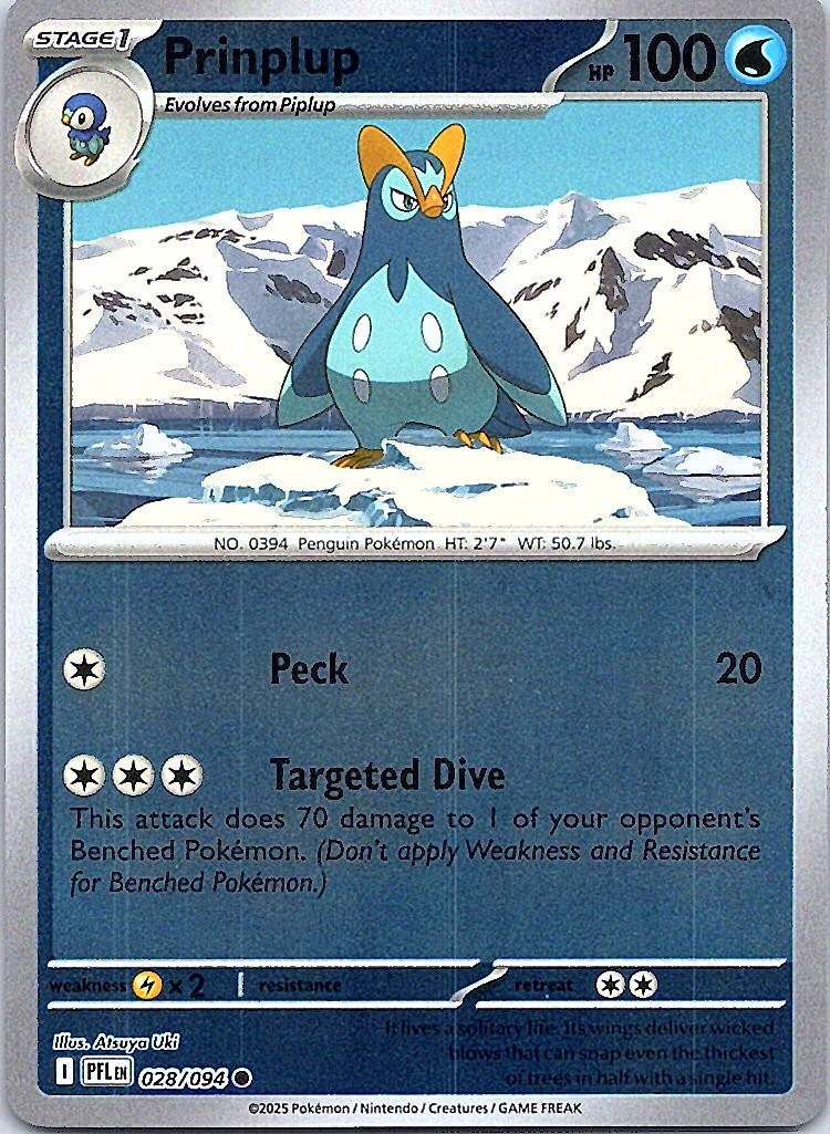 Prinplup Common Water Reverse Holo ME02: Phantasmal Flames 028/094 NM