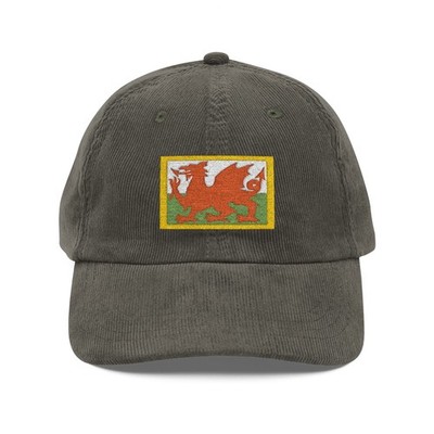 Welsh Dragon Embroidered Vintage Corduroy Cap  