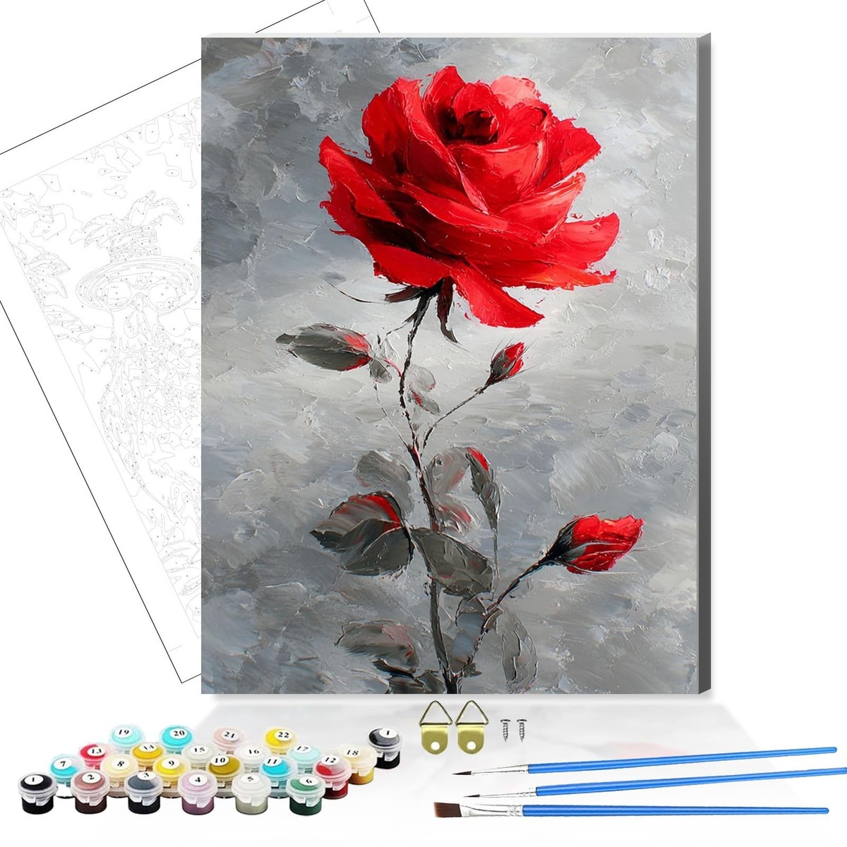 Framed Rose Paint by Numbers Kits for Adults,Flower Painting by