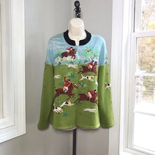 Vintage Michael Simon Horse Hunting Dog Equestrian Cardigan Sweater - Women’s XL