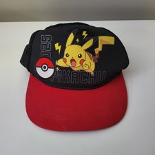 SNAP BACK FLAT BILL BLACK BALL CAP POK MON PIKACHU 4 To 7 Year Small- Medium