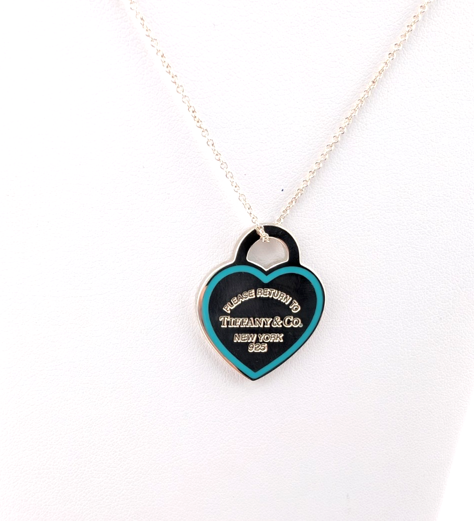 Tiffany & Co Sterling Silver 925 Blue Enamel Framed Heart Tag