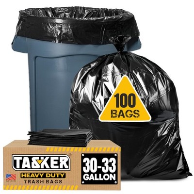 30-33 Gallon Trash Bags Heavy Duty (100 Bags w/Ties Value Pack), Large Black ...