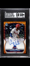 2023 1st Bowman Chrome Carlos De La Cruz Orange Wave Auto /25 SGC 10 Pop 1 