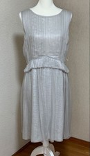 CHANEL Dress 42 Ice Gray Silk Pleated Tweed Skirt Knee Length