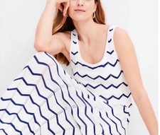 NWT LOFT  Chevron Open Stitch Pointelle Knit Sleeveless Maxi Dress White Navy S