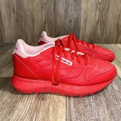 Reebok CL LTHR Junior Youth US Size 4.5 GZ1598 Monochrome Red Sneaker Shoes
