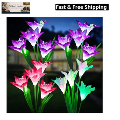 Outdoor Solar Lights, 4 Pack Solar Garden Light with Bigger Lily Flowers, Wat...