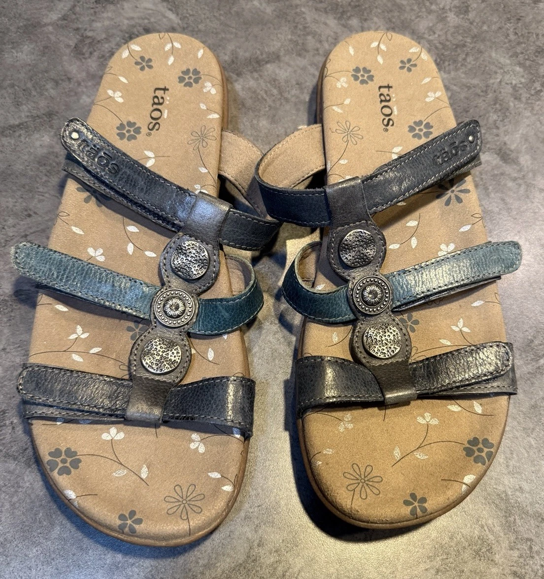 Taos Prize Sandals Women's Size 10 US 41 Blue Teal 3 Strappy Leather Adjustable