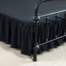 Queen Bed Skirt Ruffled 18" Drop Dust Ruffle with Split Corners Black