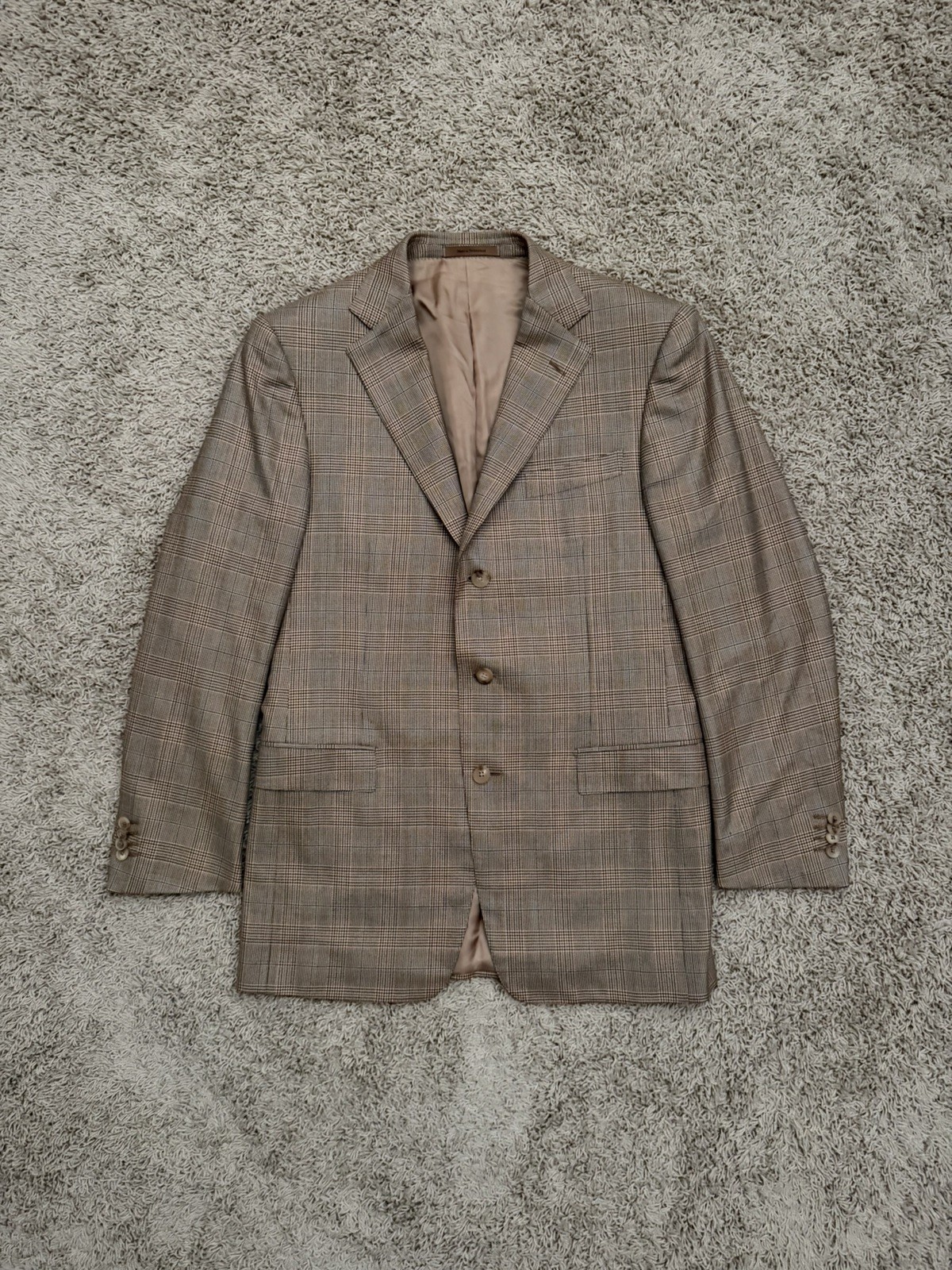 Blazer Vintage Ermenegildo Zegna 15 Milmil 15 Tostado A Cuadros Lana Traje Chaqueta 50L