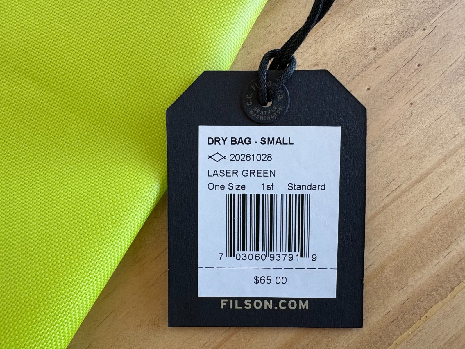 Filson Small Dry Bag 20261028 Laser Green Waterproof - New