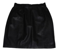 VTG WILSONS Black Leather Zipper Back Snap Knee Length Lined Skirt Wm's 12 NEW