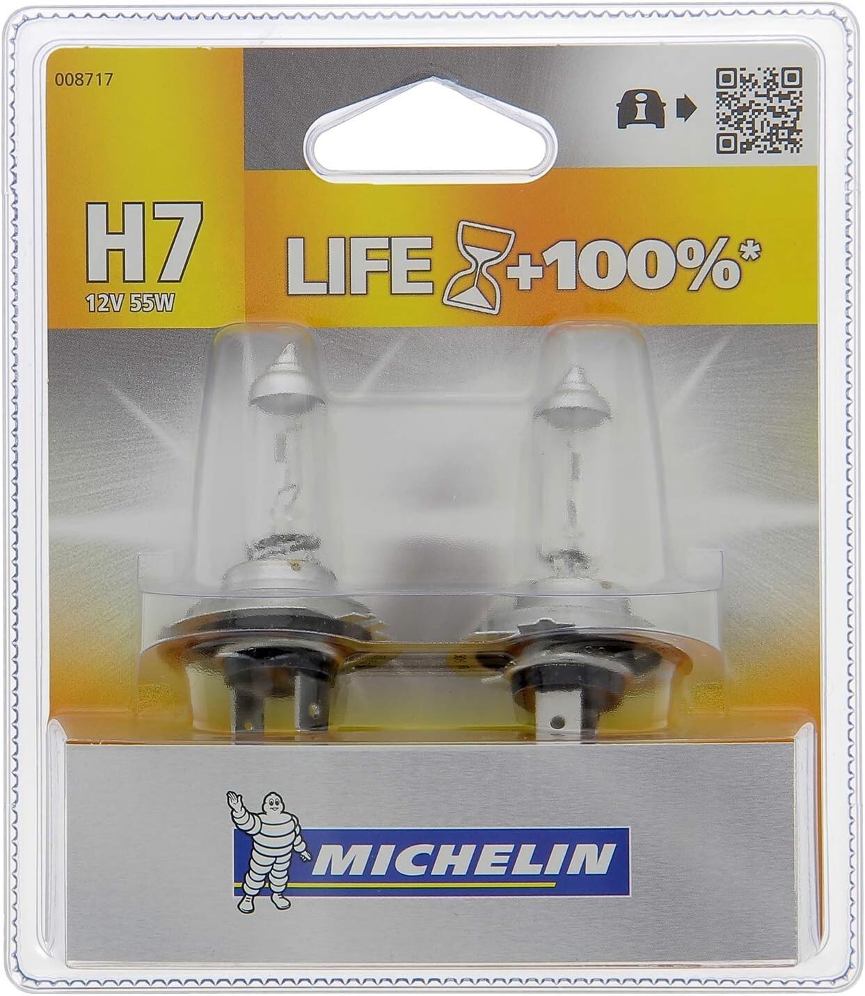 Ampoules H7 Michelin Life +100% halogènes 55W kit d'éclairage auto longue durée 12V
