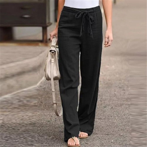 Women Cotton Linen Trousers Straight Leg Casual Loose Summer Slacks Pants Plus** - Picture 3 of 18