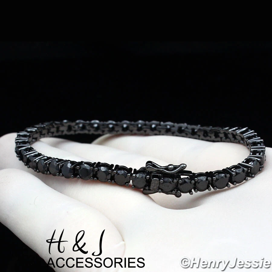 PULSERA TENIS CIRCONITA NEGRA CHAPADA EN ORO 14K 7"-8.5" HOMBRE MUJER 1 FILA*BB2 Foto 3 de 4