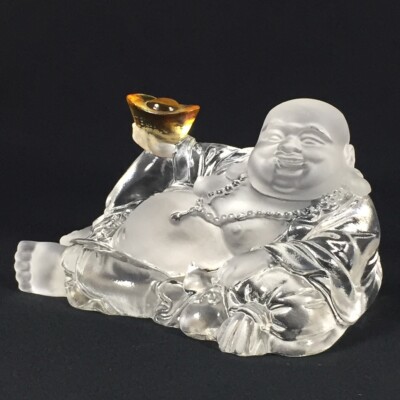 Amore Jewell Laughing Buddha Maitreya W/Pocket White, (Liuli Crystal Glass)~NEW~