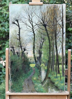 Öl auf Leinwand signiert Landschaft mit Waldweg Frankreich unbekannter Maler