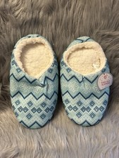 Fair Isle Slippers Womens Size S/M Blue Lightweight Lined Slip On Shoes