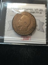 France 1854 MA,  10 Centime,  Coin Mart Graded**VF-20 (Cleaned)** KM# 771.6